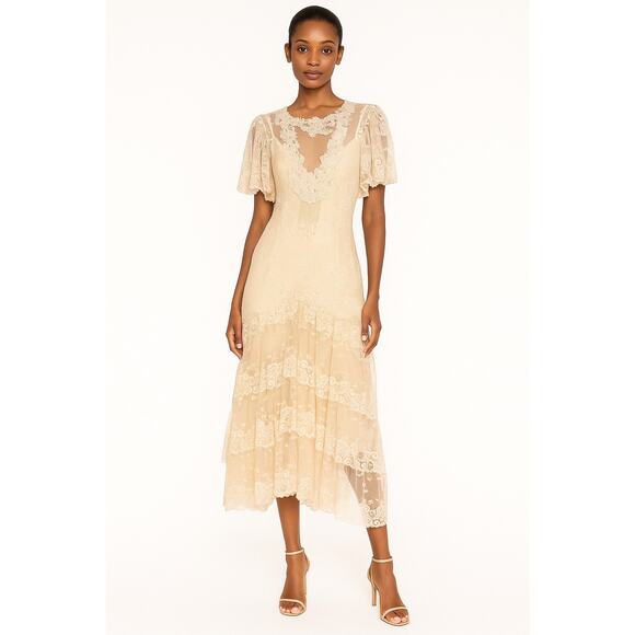 American VTG Lorrie Kabala Lace Victorian Dress, Gatsby Style wedding dress M-L - Picture 1 of 15